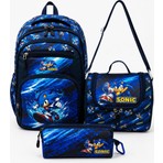 Cakard Sonic Temalı 3’lü Ilkokul Okul Çanta Seti – Sırt Çantası + Beslenme Çantası + Kalemlik | Mavi-Lacivert