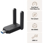 Mercusys MA32H, AC1300 Mbps, Çift Bant, USB 3.0, Yüksek Çekim Güçlü Wi-Fi 5 USB Adaptör