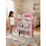 Playvia Asansörlü Oyun Evi, Full Aktif Eşyalı, 3 Katlı 90 cm Led Işıklı, Kişiye Özel İsimli (Montessori Uyumlu)
