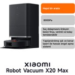 Robot Vacuum X20 Max Akıllı Robot Süpürge ve Mop - 8000Pa Siyah(Xiaomi Türkiye Garantili)