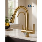Qmix Mat Gold Lüx Spiralli Arıtmalı Mutfak Eviye Bataryası Pirinç Malzeme