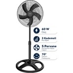 Kumtel KTF-345 Siyah 18 İnç Ayaklı Vantilatör 60 W, 5 Pervaneli, 3 Kademeli, 132 cm Ayarlanabilir Yükseklik