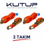 Spanzet Kancalı Mini Yük Gerdirme Kiti 4 Metre 800 kg Cırcırlı Bağlama Kayışı Kancalı - 2 Takım