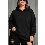 Oksit Bery Kadın Büyük Beden Battal Basic Kapüşonlu Iki Iplik Pamuklu Sweatshirt Rahat Kesim Unisex Sevgili Kombini