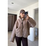 Magarde Fermuarlı Dik Yaka Polar Ceket- Kahverengi