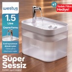 Westus inPets H13™ 1.5L Ultra Sessiz Evcil Hayvan Kedi Köpek Su Pınarı Çeşmesi | Su Sebili Şelalesi | 3 Akış Hızı Kontrolü | Yedek Filtre Hediye