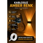 Tenk Pilli Aplik Çift Yön Aydınlatma Amber Renk Led Kablosuz Dekoratif ve Şık