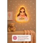 Bugy Bagy Ahşap Prenses Duvar Lambası - Çocuğun Ismine Özel Pilli LED Gece Lambası Bebek Çocuk Odası-Yıldız Sticker Hediyeli - Çok Renkli