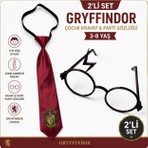 Lalvera Gryffindor Çocuk Kravat ve Harry Potter Parti Gözlüğü 2'li Kostüm Aksesuar Seti (3-8 Yaş)