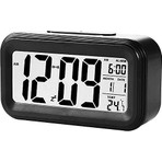 TeknoKapsül Dekoratif Dijital Alarmlı Saat, 12/24 Dönüştürme Gece Görüşlü Yatak Başucu Saati Masa Saati LED Ekran Pilli Çalar Saat 13 x 4.5x 7.5cm (Siyah)