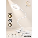 Fluvera USB LED Halka Masa Lambası 3 Renk Işık 360° Esnek Gövde Mandallı Klipsli Çalışma Okuma Makyaj Lambası
