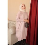 İmaj Butik Pudra Bisiklet Yaka Merserize Salaş Triko Tunik