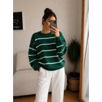 Onipreta Tekstil Kadın Çizgili Balıkçı Yaka Oversize Triko Kazak Uzun Kollu Salaş Model