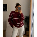 Onipreta Tekstil Kadın Çizgili Balıkçı Yaka Oversize Triko Kazak Uzun Kollu Salaş Model