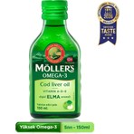 Möller's Omega 3 Elmalı 150 ml; saf morina balığı yağı, IFOS Onaylı, DHA, EPA, A D E vitamini. Çocuklar ve yetişkinler için doğal omega-3 takviyesi.