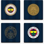 Fenerbahçe Armalar Ahşap Bardak Altlığı (4'lü Set) - Lisanslı Orijinal