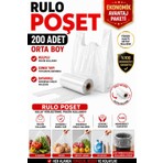 Optimex Rulo Poşet Orta Boy 200 Adet Şeffaf Kulplu Market Manav Alışveriş Poşeti