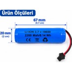 Mete 2 adet BMS Korumalı 3.7 Volt 2200 Mah 18650 Li-Ion Şarj Edilebilir Uzaktan Kumandalı Araç Pili ve Yanında Şarj Kablosu Siyah 2 Pin Soketli Oyuncak Araba