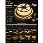 Noas 15 Metre Neon LED 3200K Gün Işığı 220V 15 Metre Kablolu Fişli Tak Çalıştır Esnek Hortum LED IP65 Iç Dış Mekan Dekoratif Aydınlatma MONTAJ APARATI DAHİL