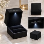 C&On Design Kişiye Özel Tarih Baskılı LED Işıklı Siyah Kadife Evlilik Teklifi Yüzük Kutusu