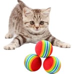 Buffer Ofine® Gökkuşağı Sünger Kedi Köpek Çiğneme Oyun Topu 4,2 cm 3'lü Eğlenceli Tasarım ile Yumuşak Kauçuk