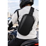 Sannora Bags Siyah Motorcu Çapraz Omuz ve Bel Çantası Sert Kabuk Tasarımı Çift Yön Askılı