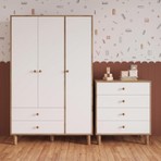 Bimossa TK3010 Bunny Sepet-Beyaz 3 Kapaklı Gardırop 4 Çekmece Şifonyer Yüksek Ayaklı Bebek Çocuk Odası Takım
