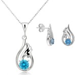 Chavin Topaz Melek Kanadı 0.04 Carat Pırlanta Gümüş Kolye ve Küpe Seti Mavi Topaz Taşlı EI09