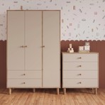 Bimossa TK3020 Bunny Sepet-Kumtaşı 3 Kapaklı Gardırop 4 Çekmece Şifonyer Yüksek Ayak Bebek Çocuk Odası Takım