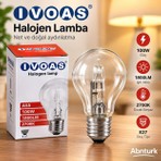 Abnturk 2 Adet 100W E27 Duy 1800LM Akkor Işıklı Halojen Ampul-Sarı Işık 2700K Ampul