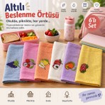 Efendioğlu Türcan Nakışlı 6’lı Beslenme Örtüsü Seti – MEYVELER desenli Waffle Dokulu Çok Amaçlı Beslenme Bezi