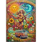 Tablomega Hippie Love Peace Güneş Karavan Dekoratif Kanvas - Mdf Ahşap Tablo