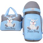 Dilebebe 2'li Peluş Tavşanlı Çanta Kundak Seti 0 - 12 Ay Mavi - Gri Renkli Makinede Yıkanabilir