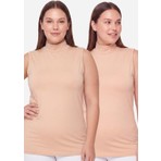 Arma Yıldız Kadın Büyük Beden Balıkçı Yaka Kolsuz Body Ten 2'li Paket