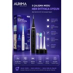 Cotton Soft Ultrasonic Şarjlı Elektrikli Akıllı Diş Temizleme Cihazı Beyazlatıcı 5 Mod 3+1 Başlık, Ipx8 Su Geçirmez Siyah