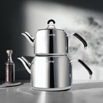 Nehir Modern Mini Küçük Boy 0.8-1.6 Lt. Paslanmaz Çelik Çaydanlık Takımı