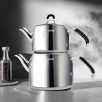 Nehir Modern Midi Orta Boy 1-2 Lt. Paslanmaz Çelik Çaydanlık Takımı