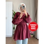 Moonsc Kadın Balon Kol Bel Bağlamalı Modal Kumaş Bordo Tesettür Tunik