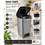 Tasarım Evi Iç Kovalı Slim Pedallı Banyo Mutfak Çöp Kovası - 40 Litre - Antrasit