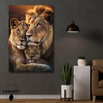  Tekli Dikey Kanvas Duvar Tablosu Sarılmış Aslan Ailesi, 100 x 150