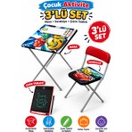Giffy Oyuncak Çocuk Masa Sandalye Çizim Tableti 3’lü Set Katlanabilir Aktivite Çalışma Masası Sandalyesi Yazı Tahtası