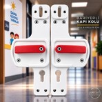 Bariyerli Kapı Kolu | Beyaz-Kırmızı Renkli | Çocuk Güvenlikli | Okul ve Eğitim Alanlarına Uygun
