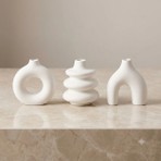 Belirtilmemiş 3'lü Minimalist Iskandinav Tasarım Beyaz Seramik Vazo Seti
