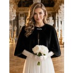 Elegance Scarf Broşlu Premium Suni Kürk Etol Gelin Bolero Gelinlik Bolero Gelin Şalı Abiye Şal Siyah