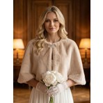 Elegance Scarf Broşlu Premium Suni Kürk Etol Gelin Bolero Gelinlik Bolero Gelin Şalı Abiye Şal Bej