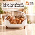 Tidy Home Deluxe Ekmek Kutusu - Çok Amaçlı Mutfak Düzenleyici - Şeffaf Kapaklı Ayaklı Ekmeklik, Makyajlık, Ofis