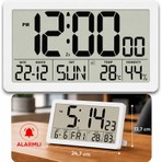 Sevgift Beyaz Dijital Masa ve Duvar Saati | Sıcaklık ve Nem Ölçer Göstergeli | Geniş LCD Ekran