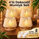 Piyatech 4’lü Dekoratif LED Tealight Mumluk Seti - Masaüstü Aydınlatma - Pilli Mumlar Dahil