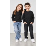 %100 Pamuk Unisex Çocuk Bisiklet Yaka Uzun Kollu Basic Badi 2-10 Yaş