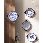 Madame Coco Reve Bleu Tierra 4 Parça Yuvarlak Tabak Seti - 19 cm - Mavi/beyaz